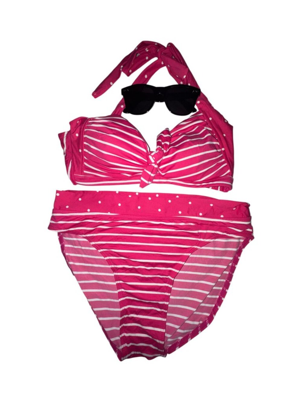 Pink Striped Bikini Set with Sunglasses
